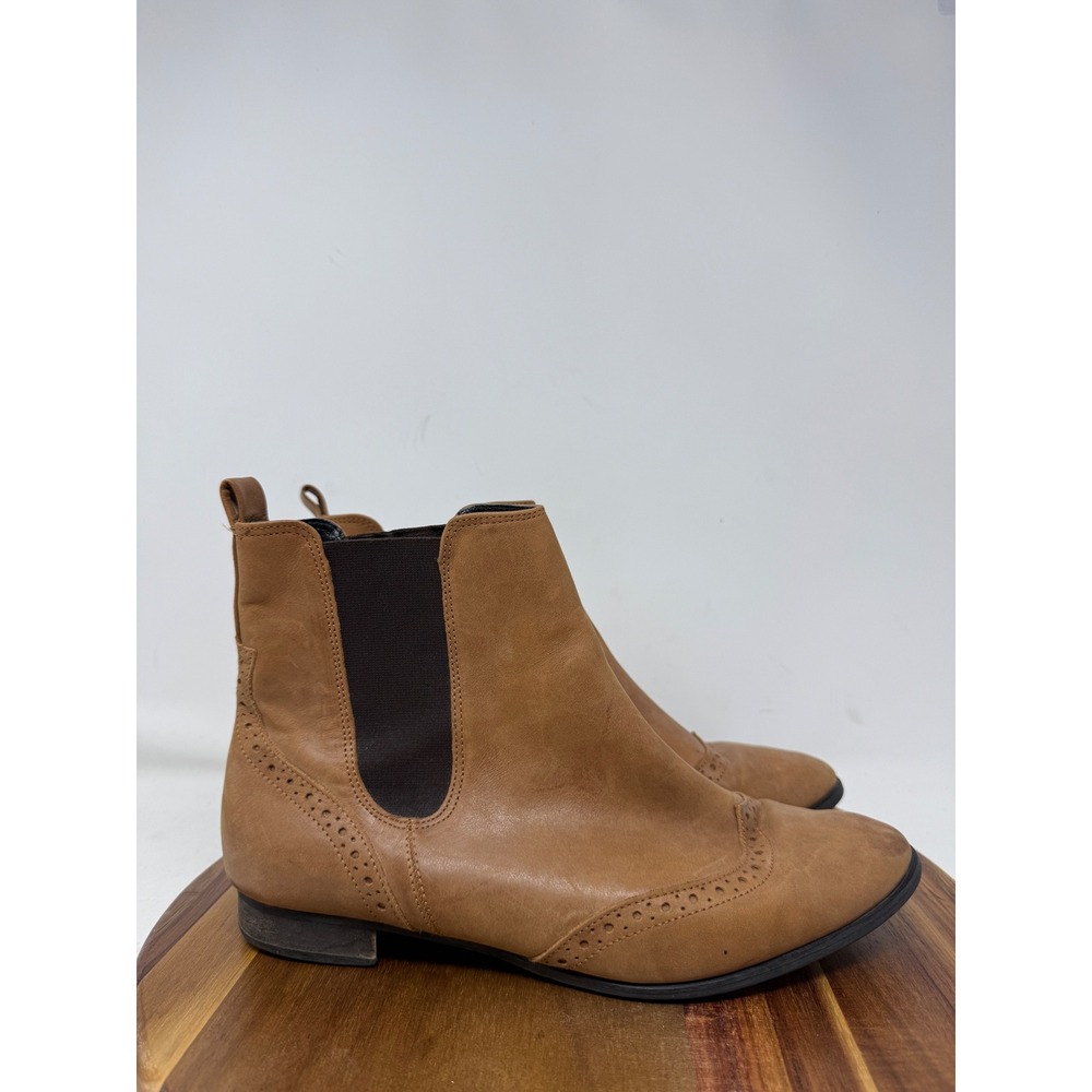 Kurt Geiger Tan Leather Brogue Chelsea Boots Ankle Wingtip Size 40